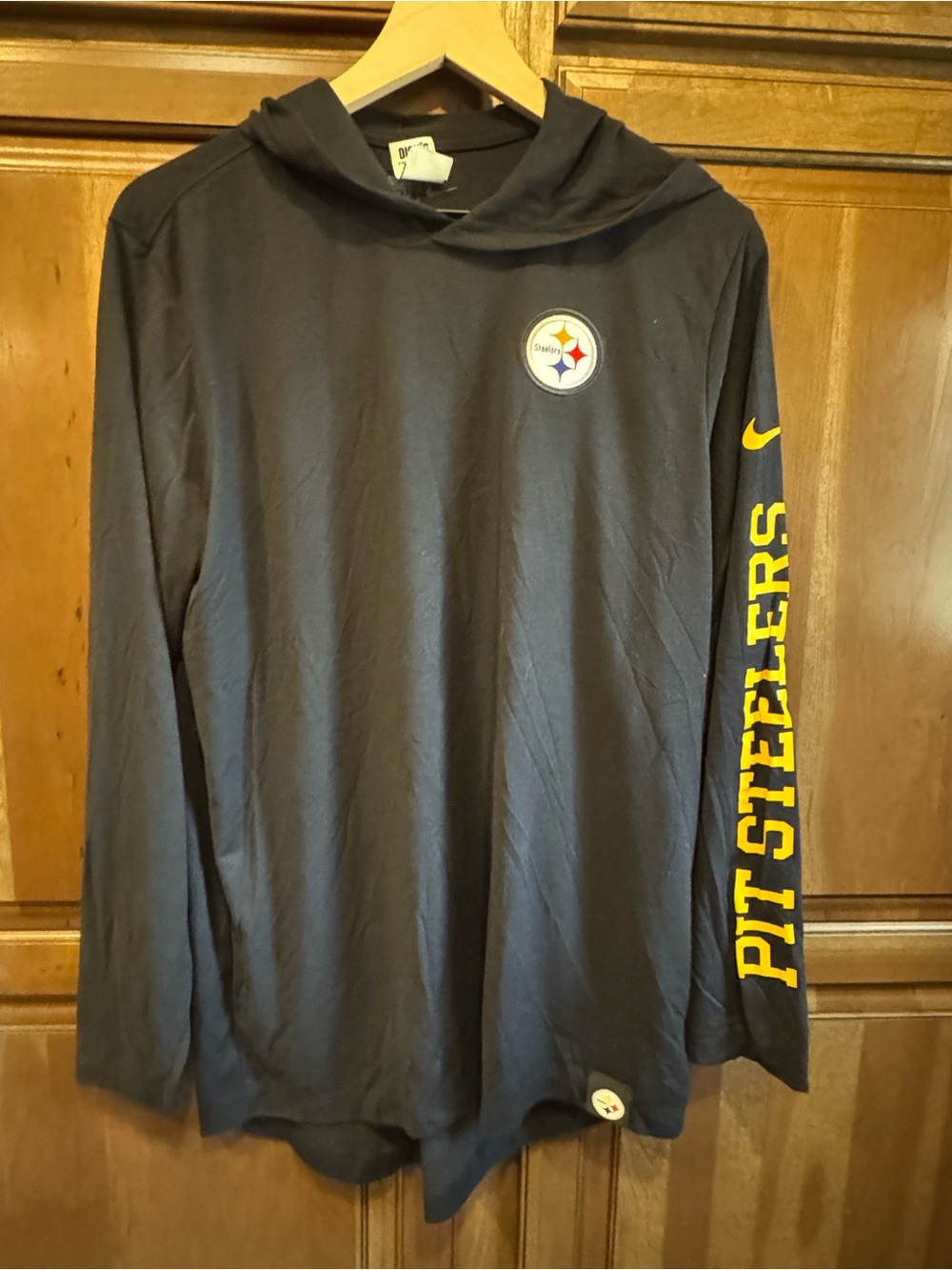 Nike Black Pittsburgh Steelers Long-Sleeve Hoodie Shirt with Yellow Sleeve Print